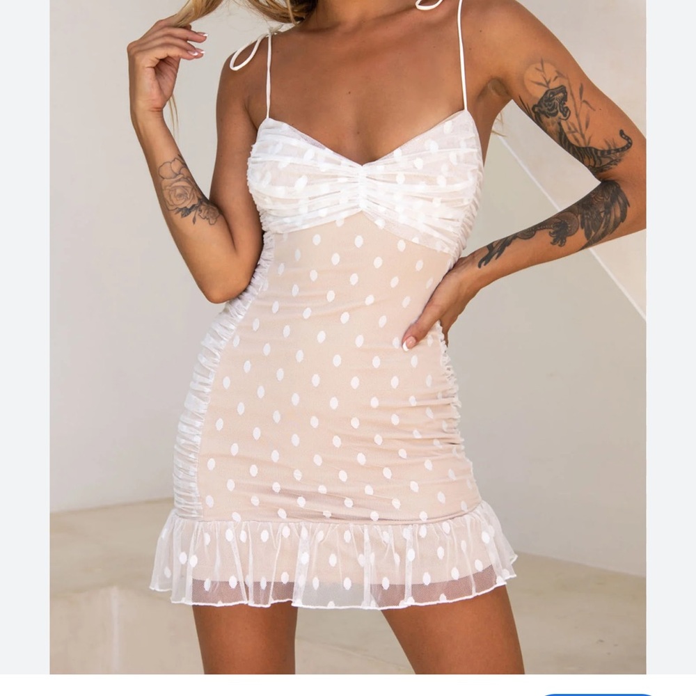 Selfie Leslie White Polka Dot Dress